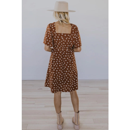 Square Neck Flutter Sleeve Roolee Dress