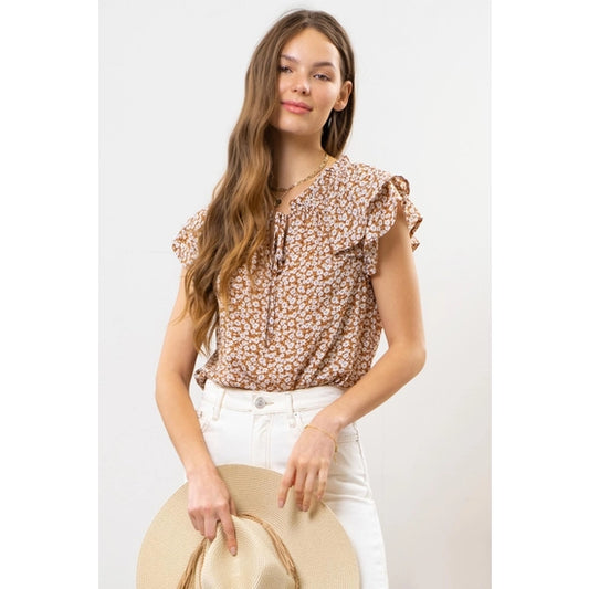 Floral Layered Ruffle Sleeve Top